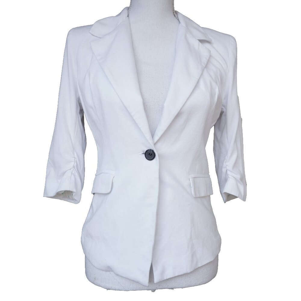 MONTEAU White Blazer Y2k Style Knit Half Sleeve One Button Stretch jacket